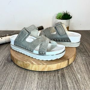 *Donald J. Pliner | Silver Corso Taupe Calf Hair Studded Platform Sandals Size 8